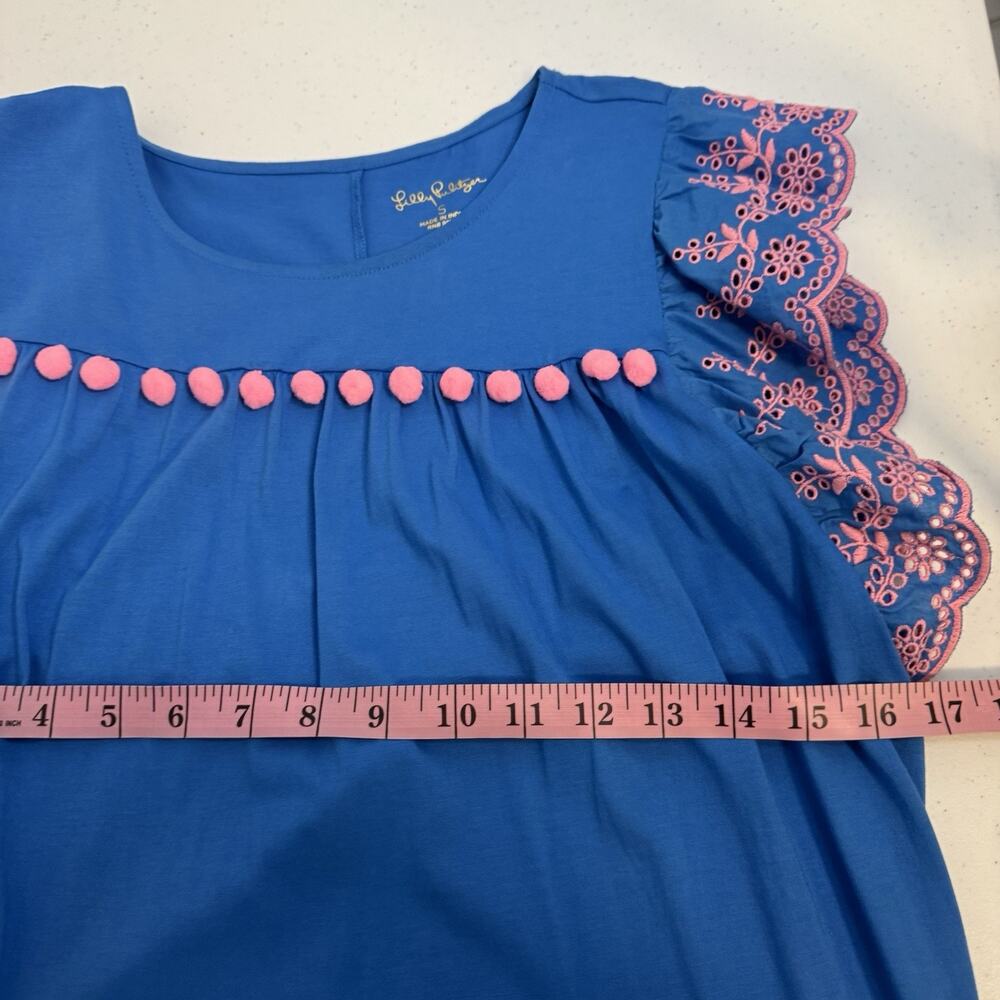 Lilly Pulitzer Ave Mini Shift Dress Women's Small Blue Pom Pom Flutter Resort - Picture 5 of 12